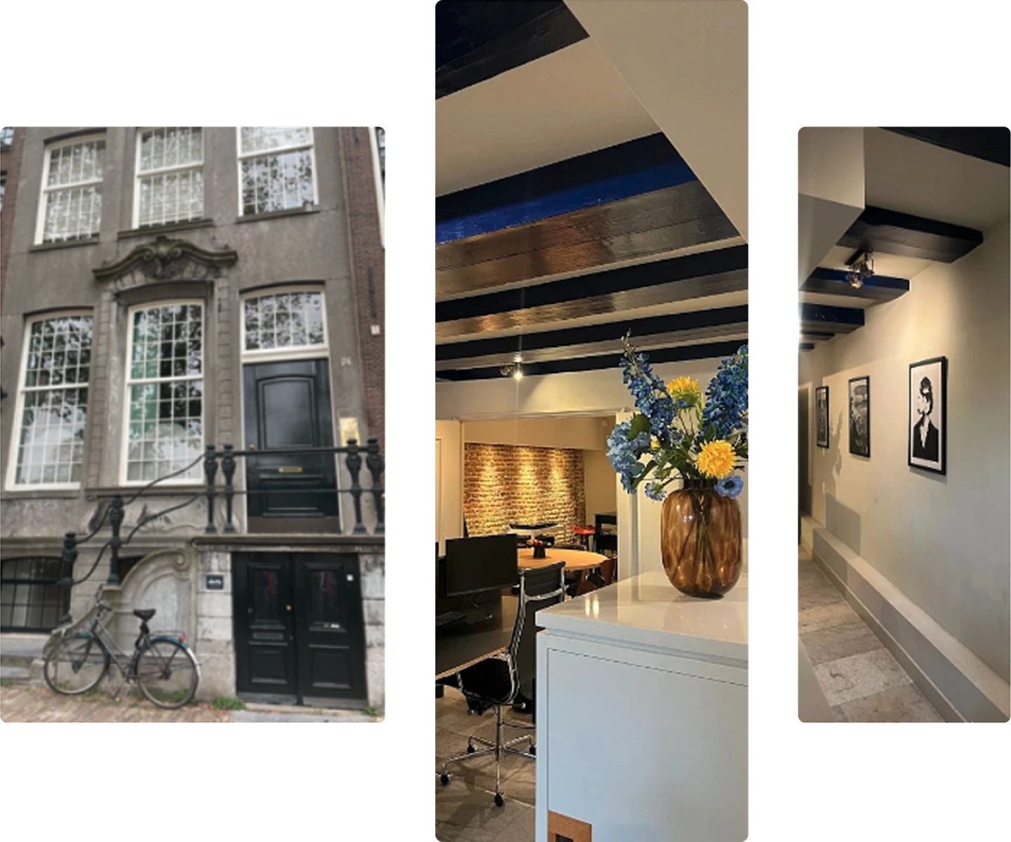 Our Amsterdam office: the canal house entrance and the office inside